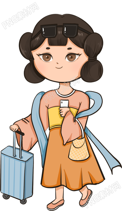 手绘古风出行女孩