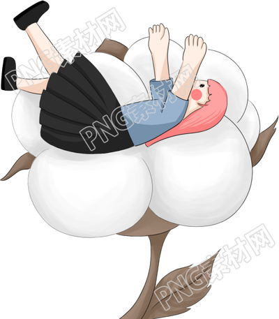 手绘卡通人物在棉花上寒露素材