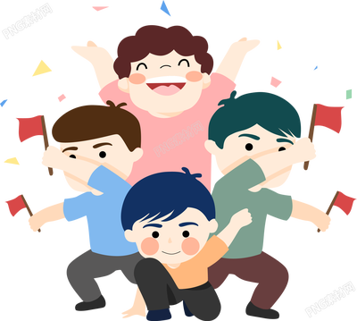 手绘挥动红旗的庆祝人物