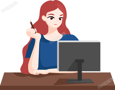 红头发女生的办公人物素材