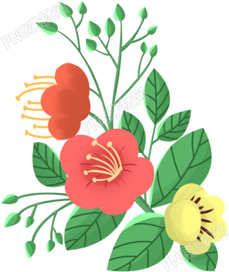 手绘立体植物花朵花束素材