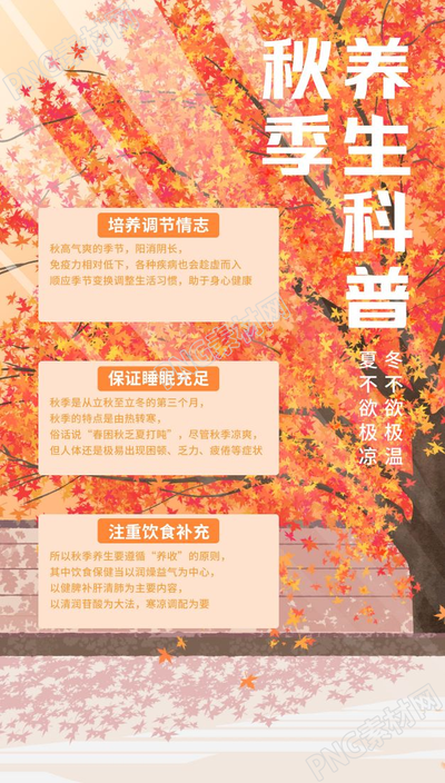 简约枫叶秋季养生科普手机海报