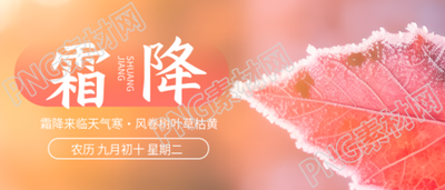 下霜的红色树叶霜降节气微信公众号首图