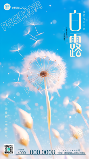 白露时节蓝天白云秋日蒲公英实景手机海报