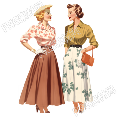 复古风格女性人物插画设计素材