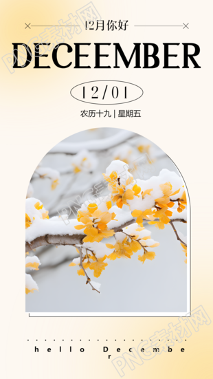 唯美腊梅实景12月你好弥散风创意手机海报