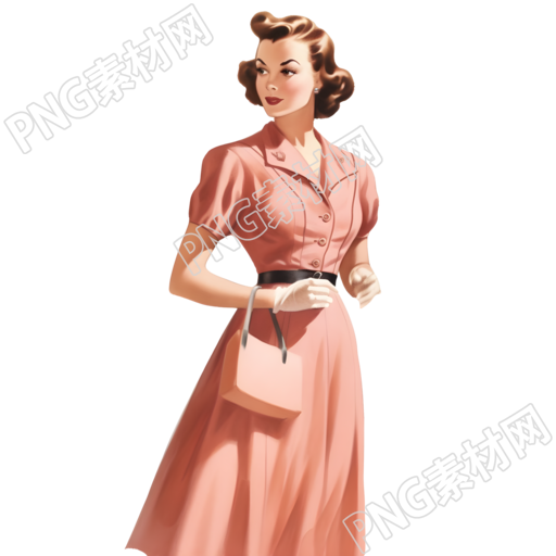复古淑女粉色连衣裙插画素材