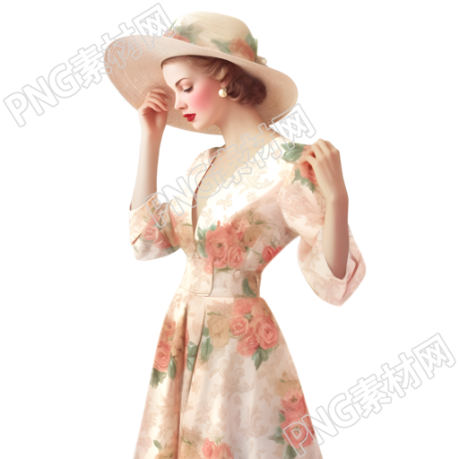 复古风格女士粉色连衣裙插画设计素材