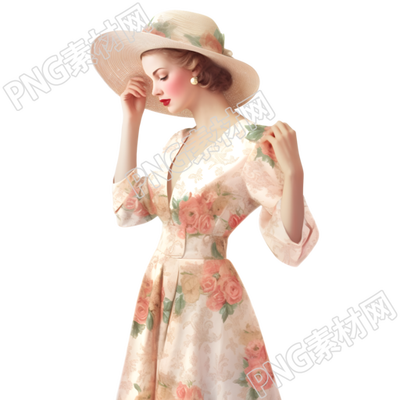 复古风格女士粉色连衣裙插画设计素材