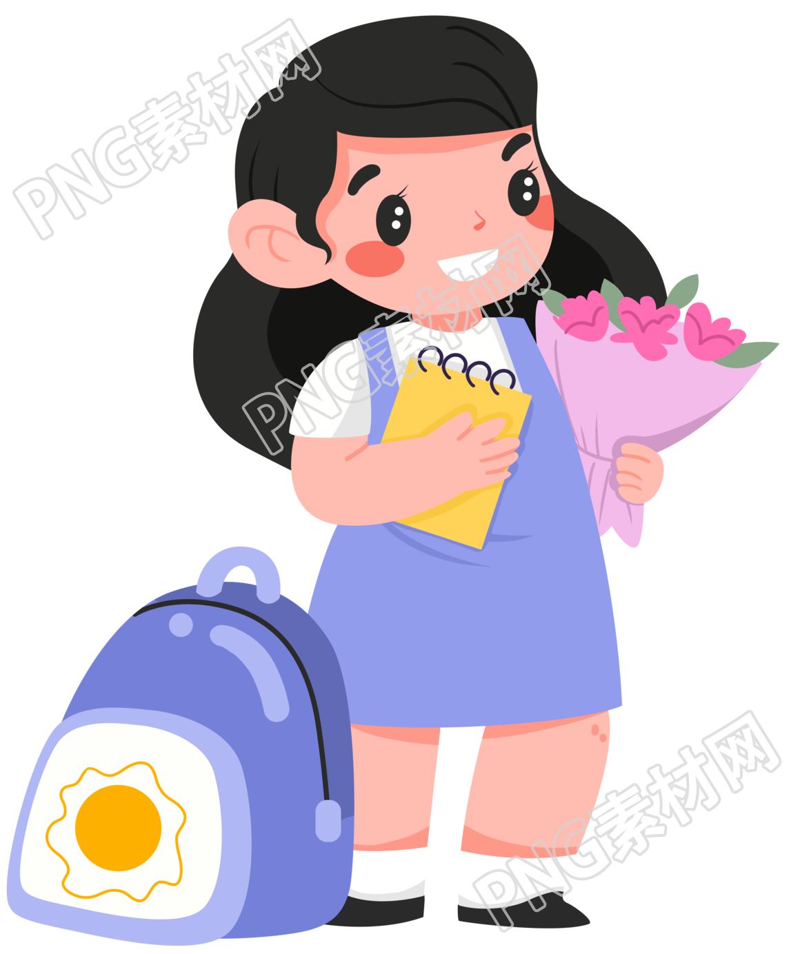 学校开学季：女孩怀抱鲜花迎新元素