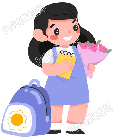 学校开学季：女孩怀抱鲜花迎新元素