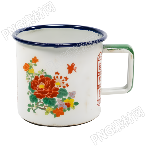 花卉字母搪瓷杯纯色背景素材