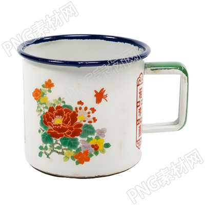 花卉字母搪瓷杯纯色背景素材