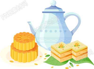 手绘中秋月饼点心茶壶商用插画