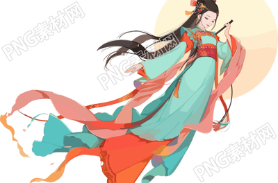 古风嫦娥仙子飞向月球PNG插画