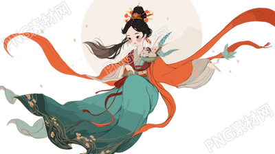 古风嫦娥仙子手持玉兔飞向明月