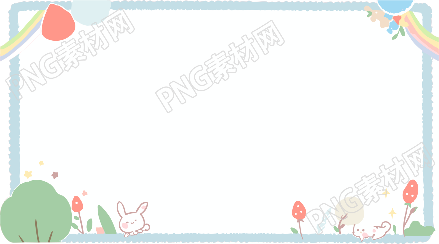 可爱大树小兔子卡通边框PNG