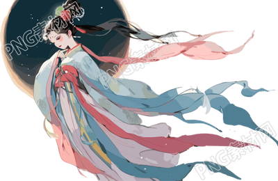 古风仙女嫦娥驾着玉兔图形素材