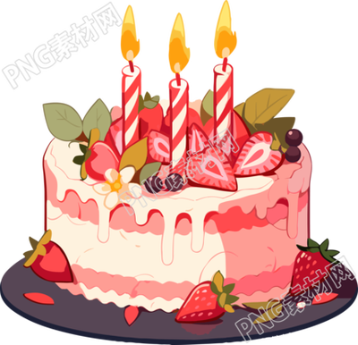 透明背景唯美生日蛋糕插画元素