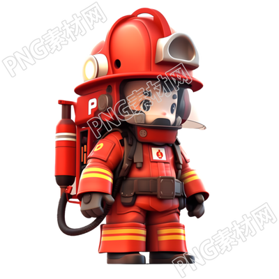 消防员3D插画透明背景元素