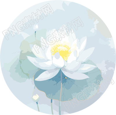 蓝色和柔和白色水彩荷花圆环素材