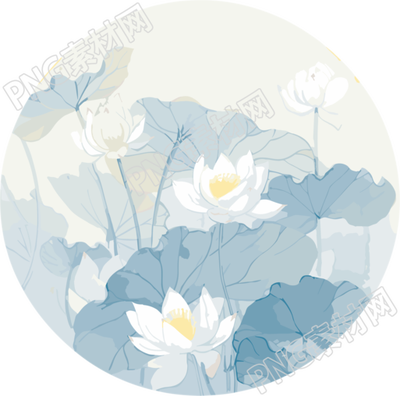 北方中国风水墨水彩莲花插画