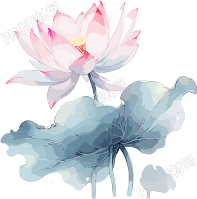 粉蓝双色莲花画作素材