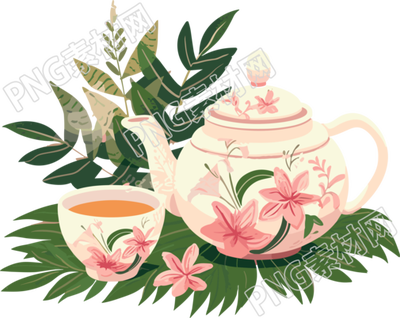 白色带雏菊花的茶壶插画