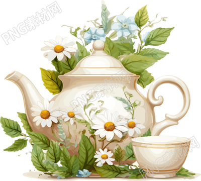 白色雏菊花茶壶自然与人造元素