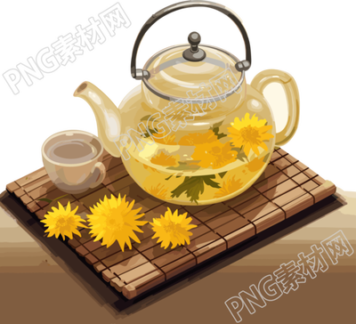 透明色彩的黄花茶壶插画素材