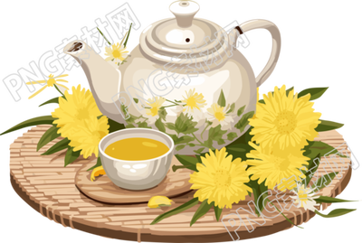 清新自然的菊花茶和茶具插画