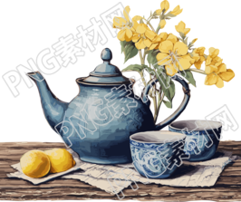 传统风格水墨画茶具插画