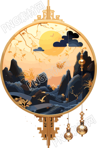 浪漫童心：暗金暗蓝的中国风灯笼插画素材