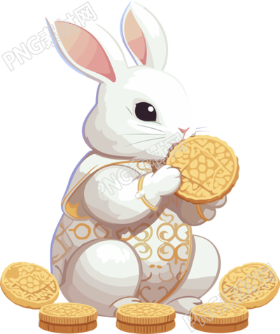 星星艺术团风格的白兔手持饼干插画素材