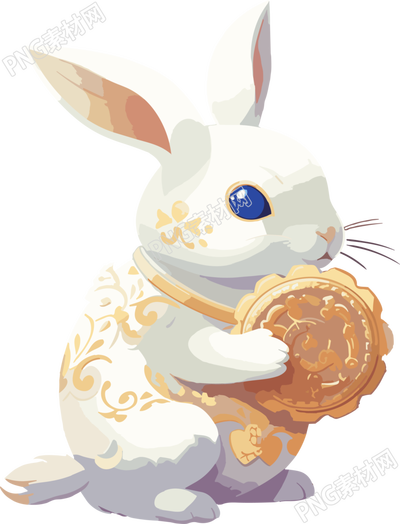 星星艺术团风格白兔持饼干插画