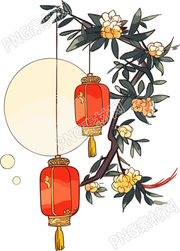 中秋节圆月红灯笼插画