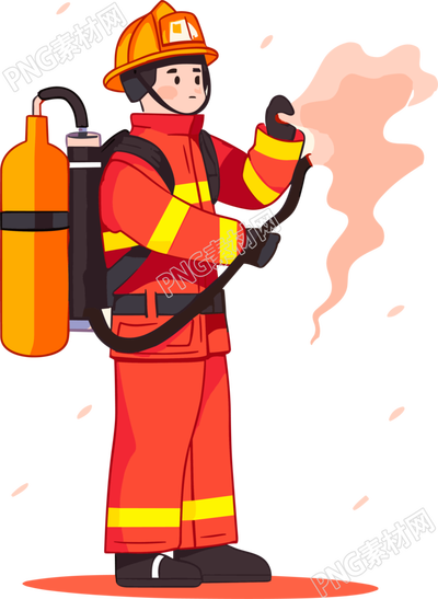 手绘消防员持灭火器插画素材