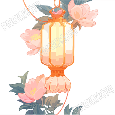 手绘平面风格花灯插画素材