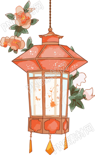 手绘插画粉色花灯素材