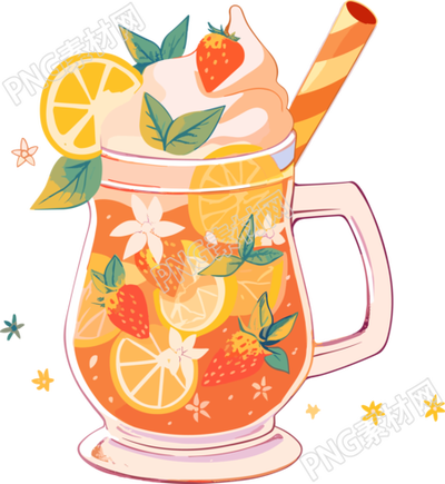 手绘插画柠檬草莓饮品素材