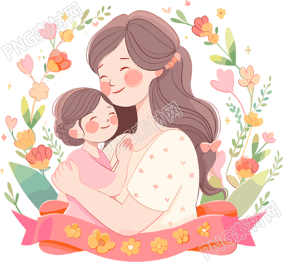 女孩与妈妈手绘插画素材