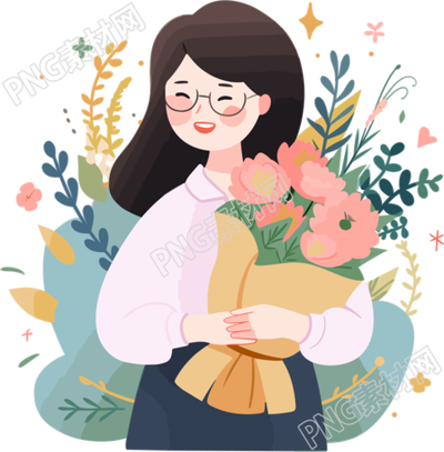 女老师手拿鲜花教师节插画设计元素