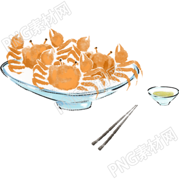 手绘餐盘里的螃蟹PNG插画