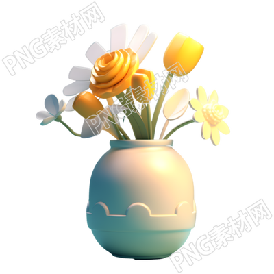 3D立体纸雕卡通风格花束PNG插画