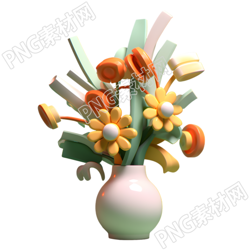 卡通风格花草瓶PNG插画