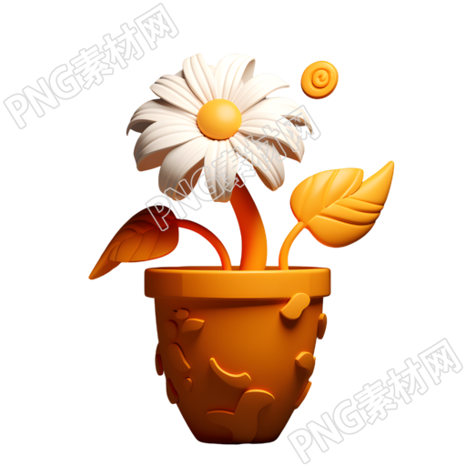 橙色盆中的白色菊花故事书插图