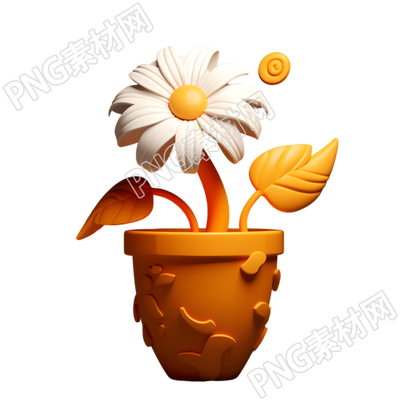橙色盆中的白色菊花故事书插图