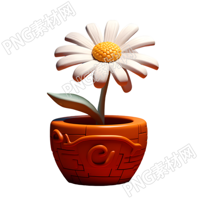 暗褐色花瓶上的白色雏菊3D模型素材