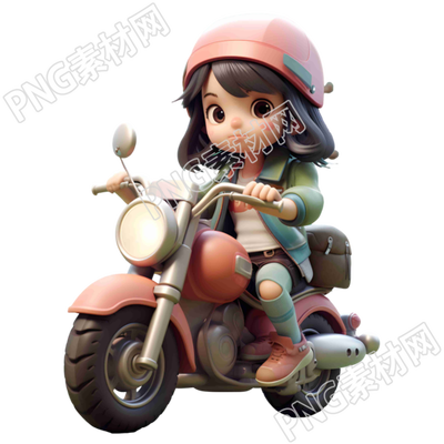 乖巧可爱的的摩托女孩PNG素材
