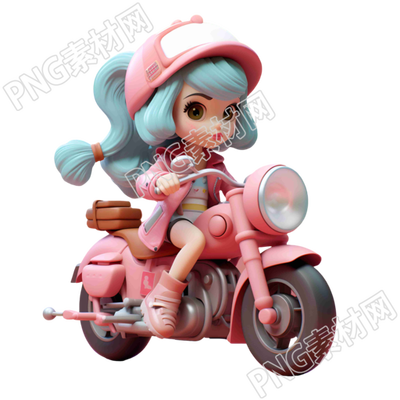 骑粉色摩托车的校园女生卡通角色插画